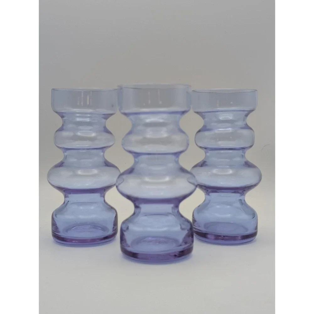 Set of 3 Lavender Purple Bubble Glass Vases Mid Century Modern Stacked Bud Vases